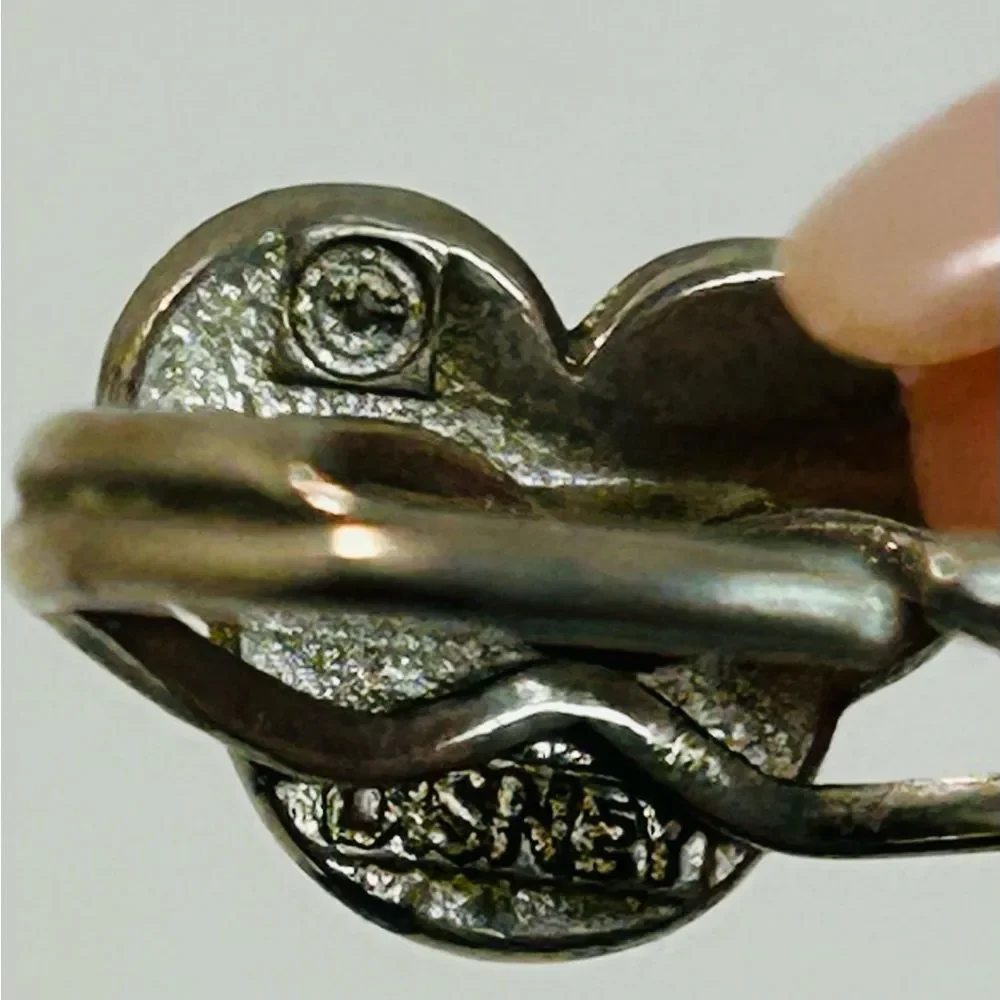 Disney Mickey Mouse Silver Tone Black Glitter Mouse Ears Ring Adjustable